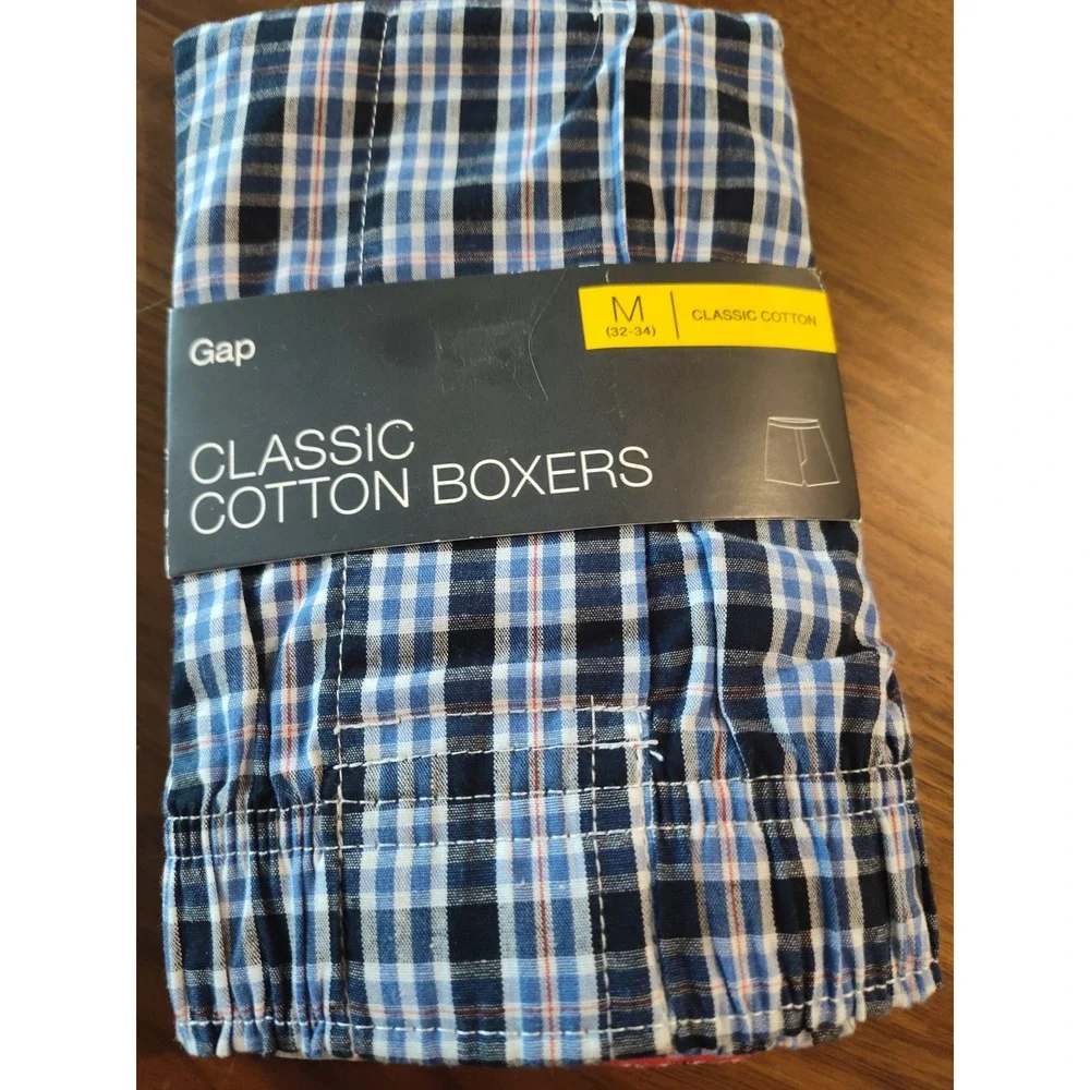 Gap Mens Classic Cotton Boxers Blue White Plaid Size Medium 32-34 Underwear NEW